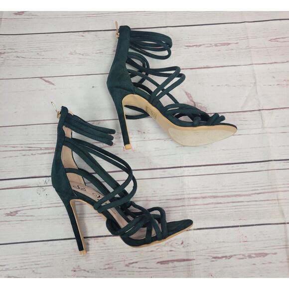 So Me Dark Green Strappy 4in Stiletto High Heels Size 6 - Picture 3 of 8